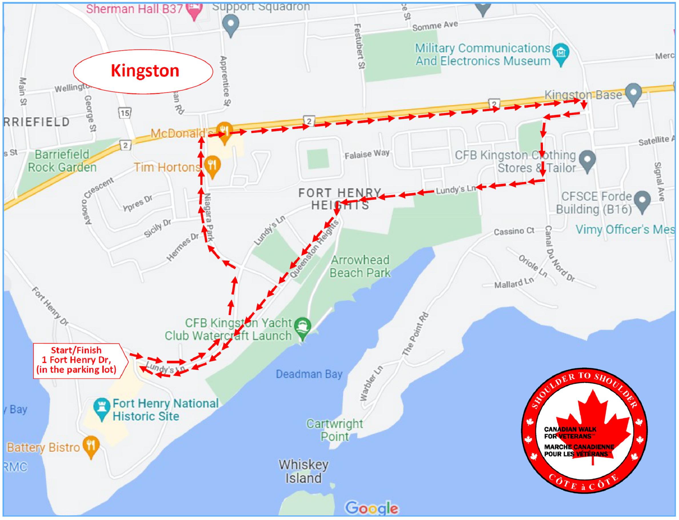 Carte du trajet de Kingston