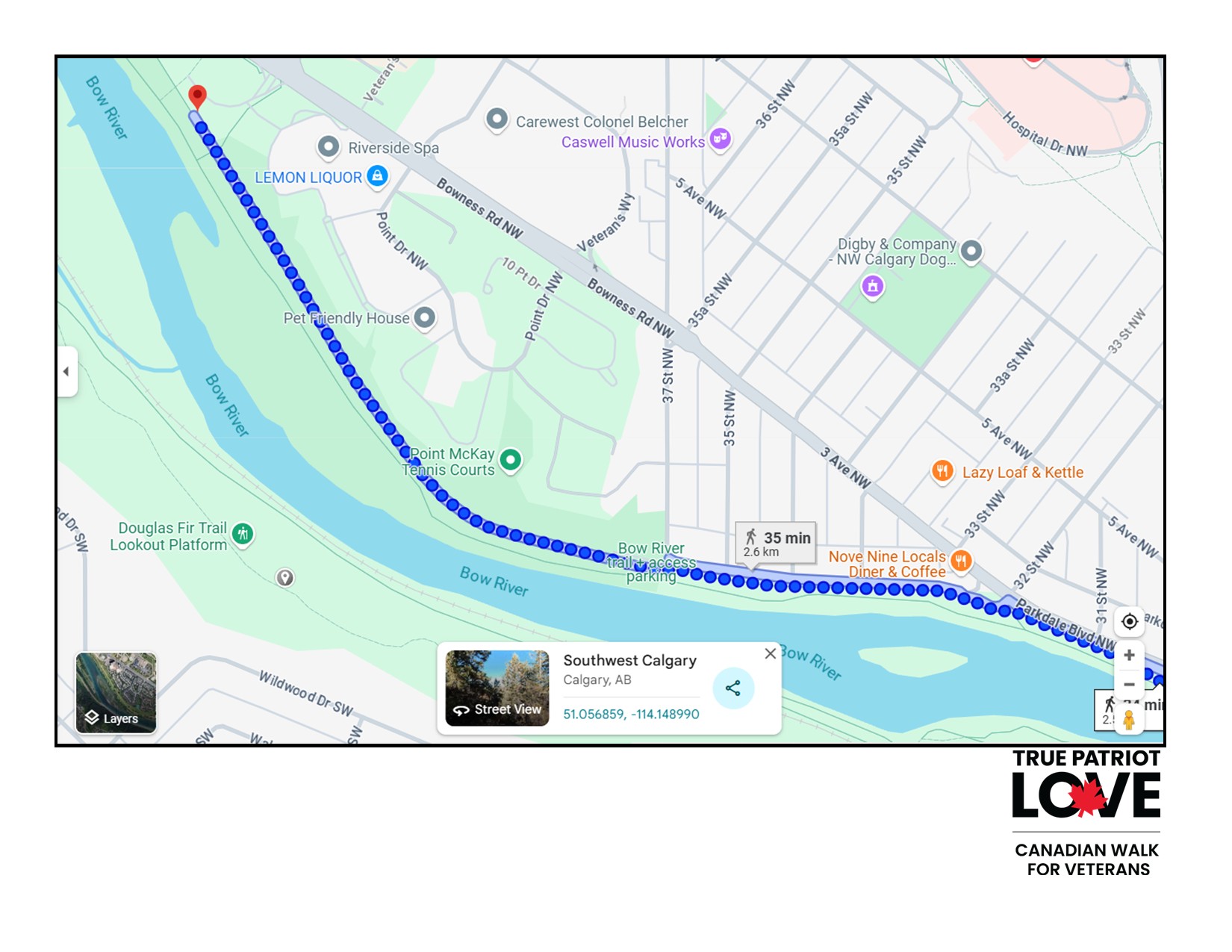 Carte de la route de Calgary